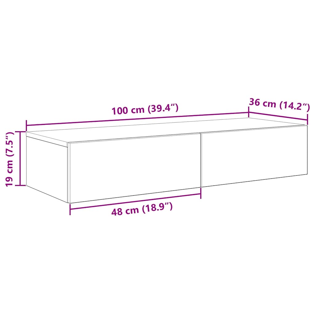 Wandschap met lades 100x36x19 cm bewerkt hout zwart is nu te koop bij PeponiXL, paradijselijk wonen!