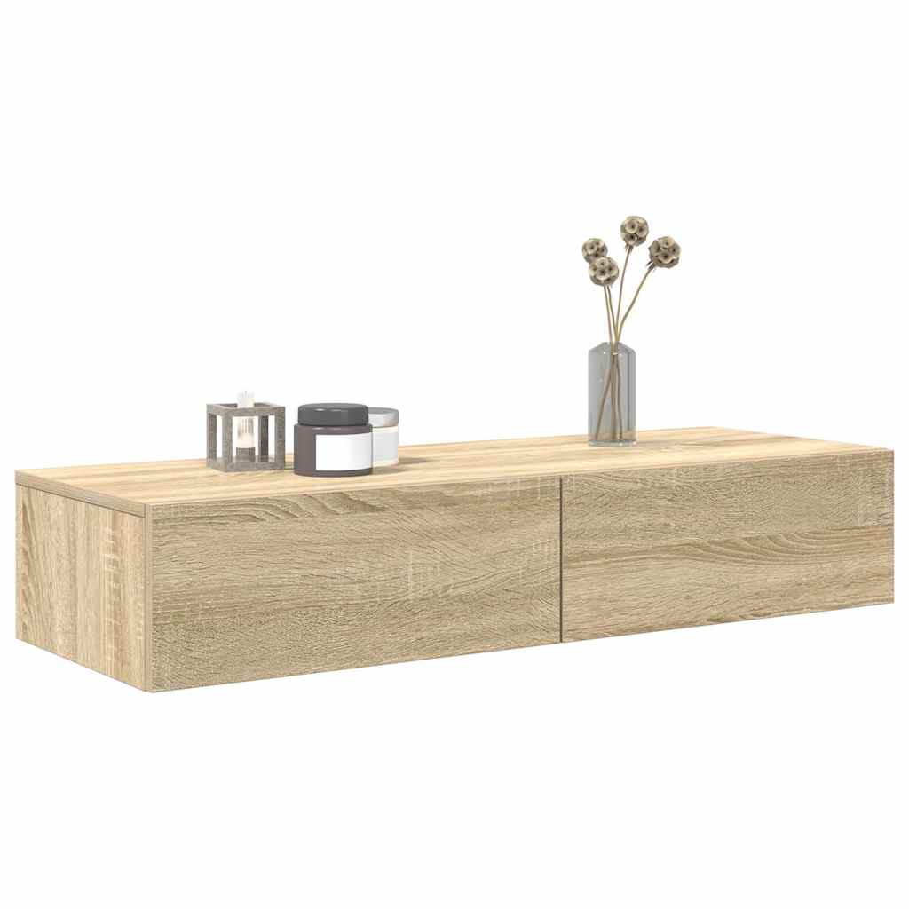 Wandschap met lades 100x36x19 cm bewerkt hout sonoma eikenkleur is nu te koop bij PeponiXL, paradijselijk wonen!