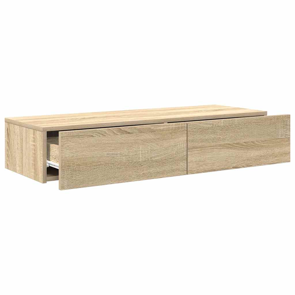 Wandschap met lades 100x36x19 cm bewerkt hout sonoma eikenkleur is nu te koop bij PeponiXL, paradijselijk wonen!
