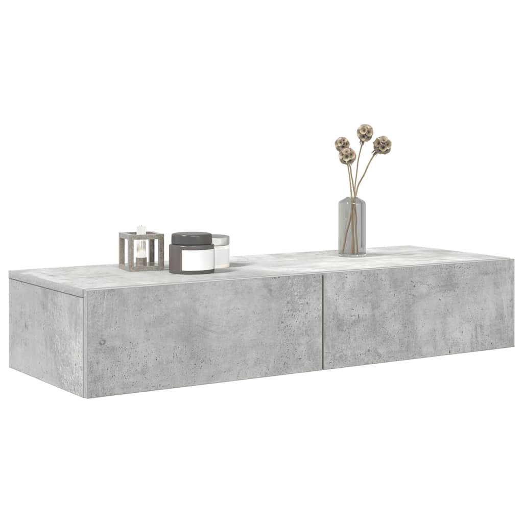 Wandschap met lades 100x36x19 cm bewerkt hout betongrijs is nu te koop bij PeponiXL, paradijselijk wonen!