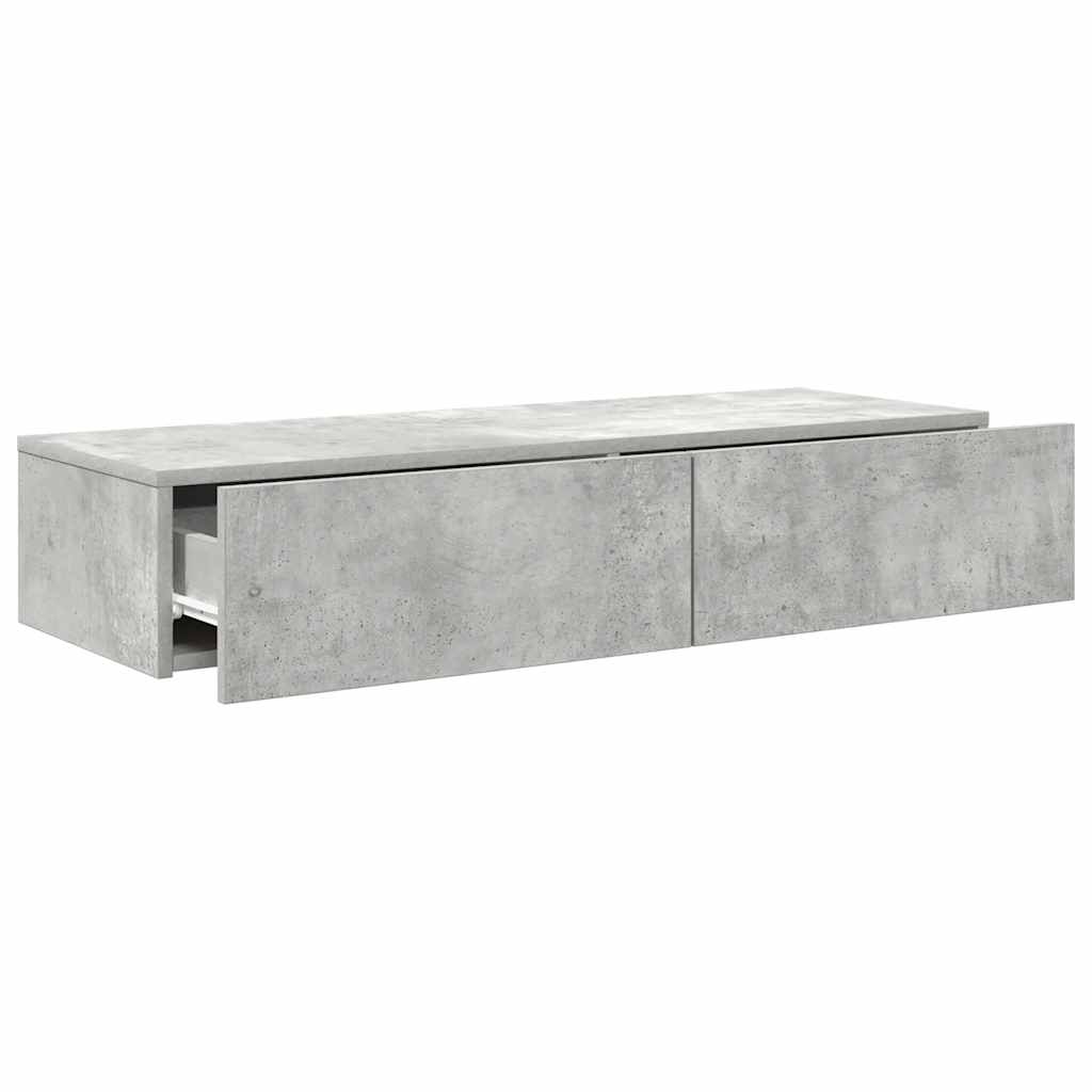 Wandschap met lades 100x36x19 cm bewerkt hout betongrijs is nu te koop bij PeponiXL, paradijselijk wonen!