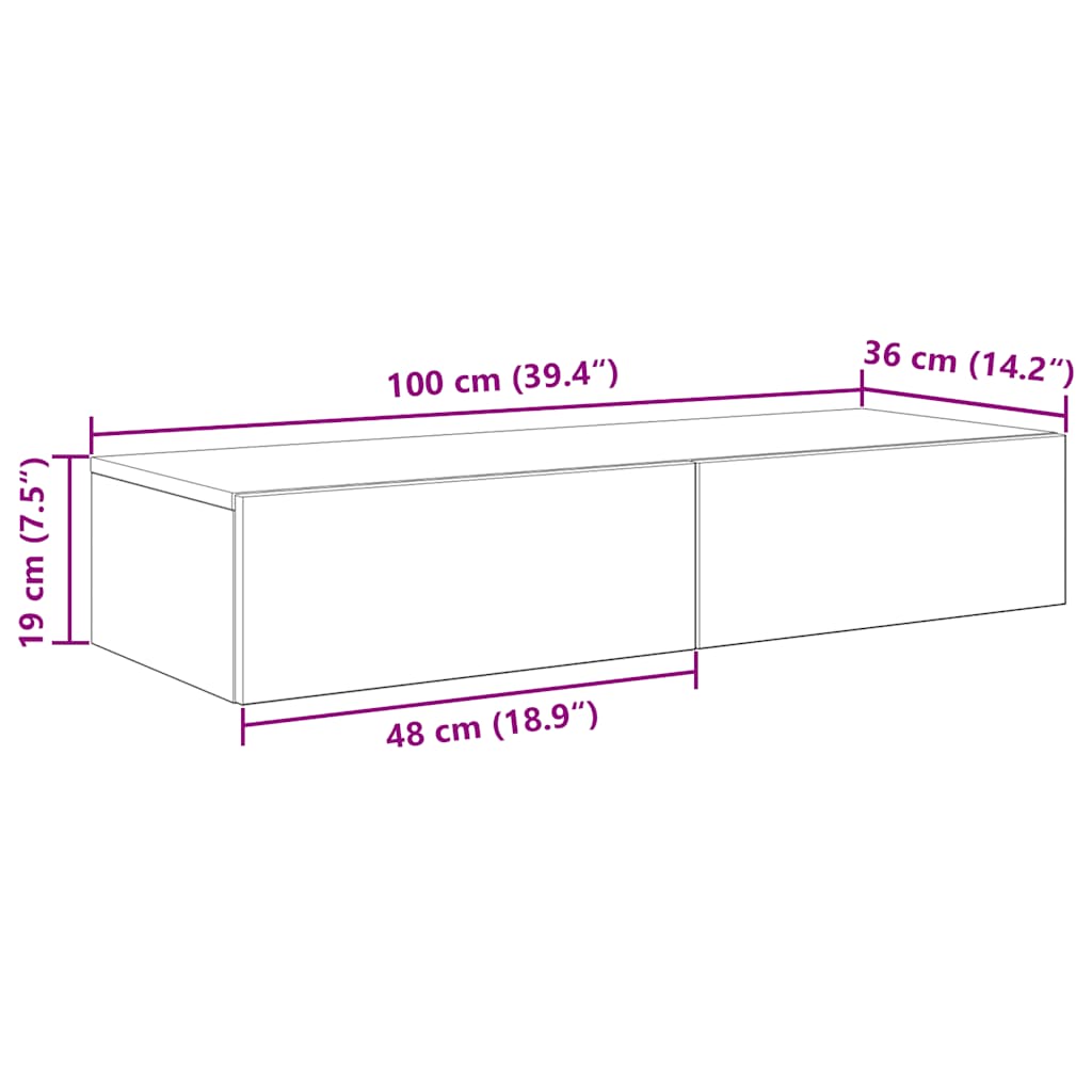 Wandschap met lades 100x36x19 cm bewerkt hout betongrijs is nu te koop bij PeponiXL, paradijselijk wonen!