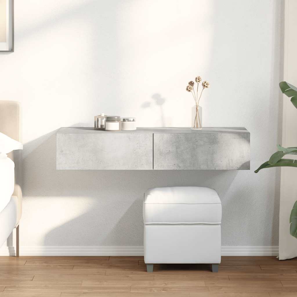 Wandschap met lades 100x36x19 cm bewerkt hout betongrijs is nu te koop bij PeponiXL, paradijselijk wonen!
