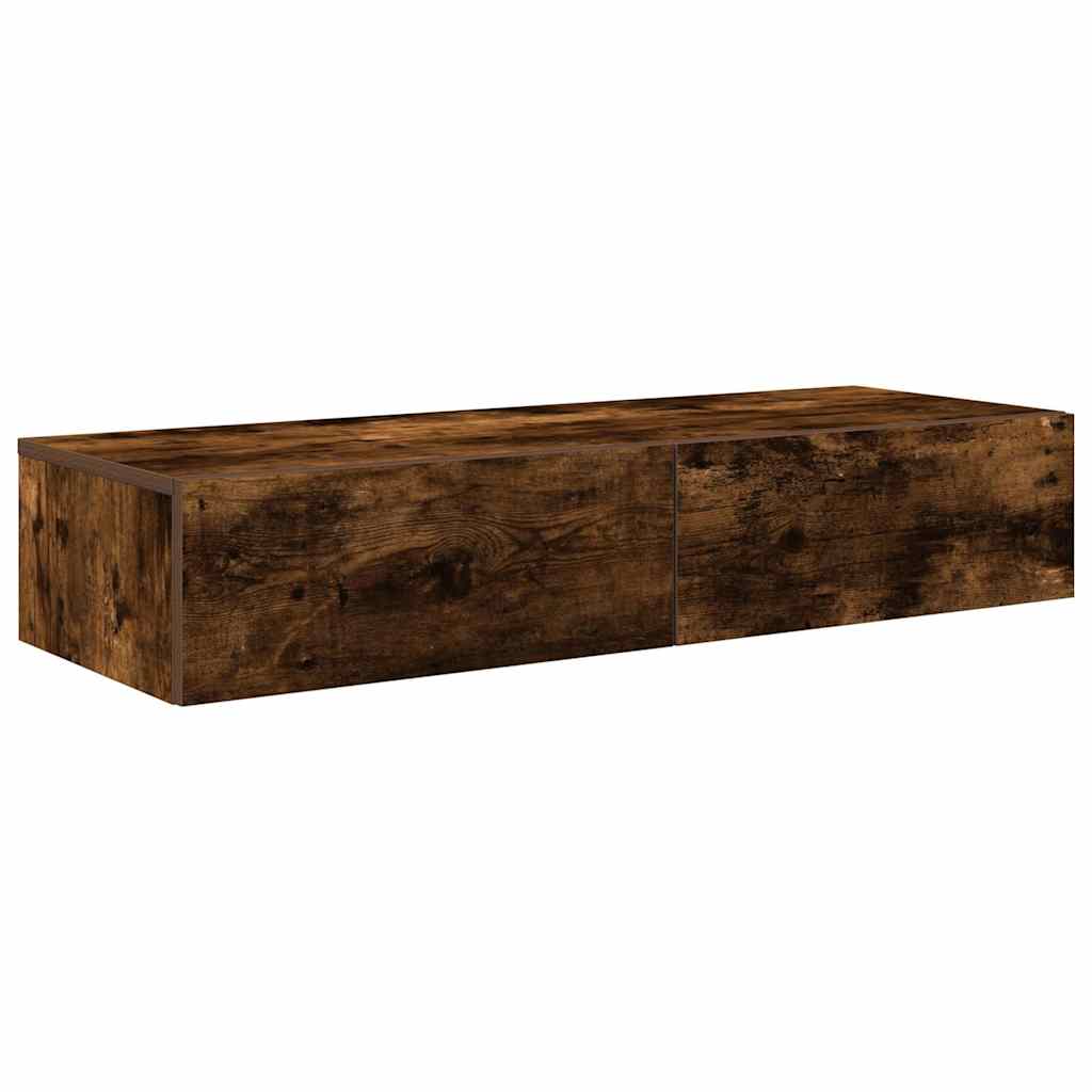 Wandschap met lades 100x36x19cm bewerkt hout gerookt eikenkleur is nu te koop bij PeponiXL, paradijselijk wonen!