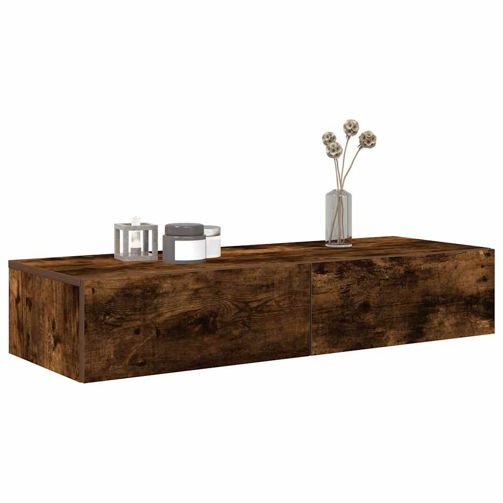 Wandschap met lades 100x36x19cm bewerkt hout gerookt eikenkleur is nu te koop bij PeponiXL, paradijselijk wonen!
