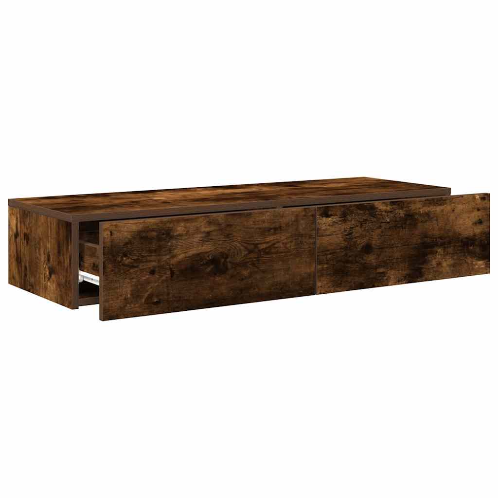 Wandschap met lades 100x36x19cm bewerkt hout gerookt eikenkleur is nu te koop bij PeponiXL, paradijselijk wonen!