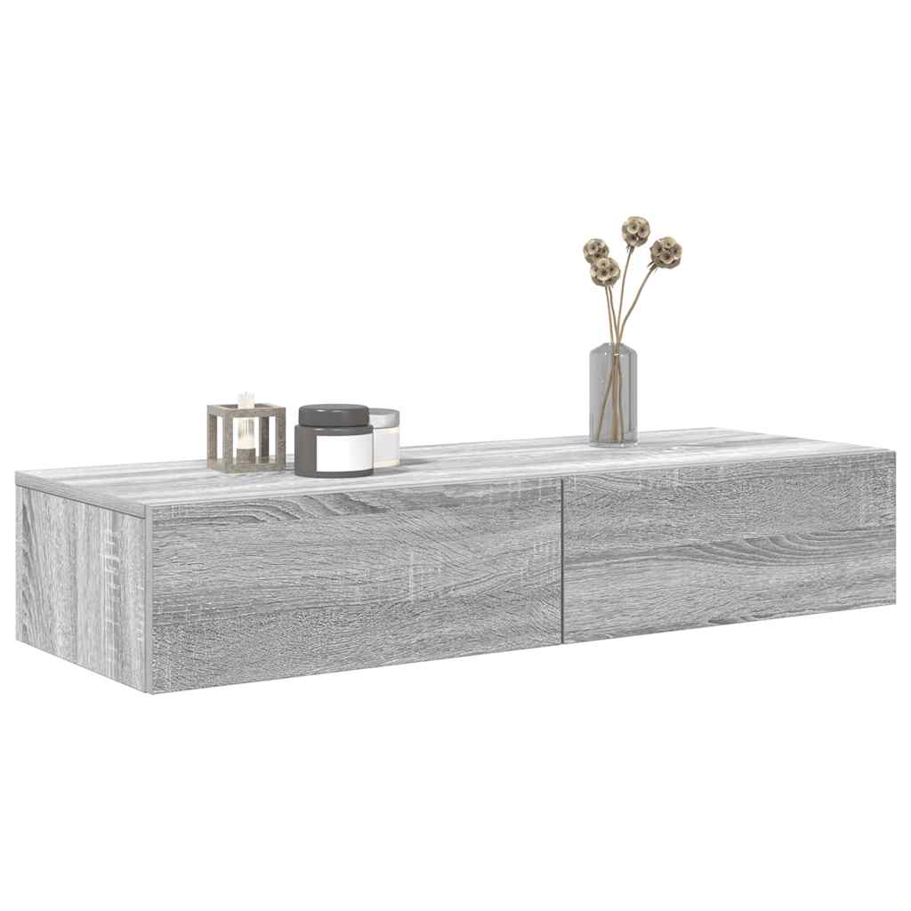 Wandschap met lades 100x36x19cm bewerkt hout grijs sonoma eiken is nu te koop bij PeponiXL, paradijselijk wonen!