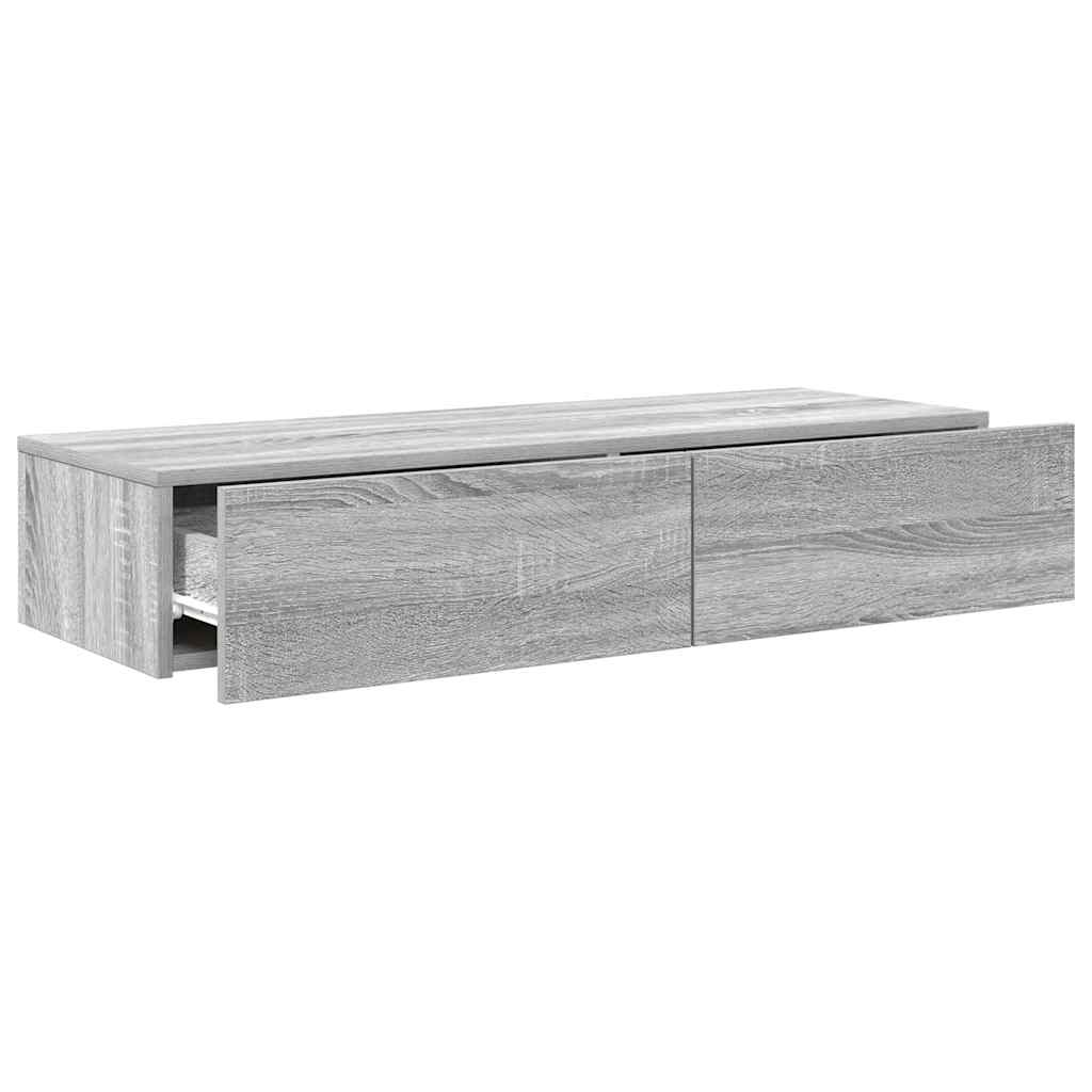 Wandschap met lades 100x36x19cm bewerkt hout grijs sonoma eiken is nu te koop bij PeponiXL, paradijselijk wonen!