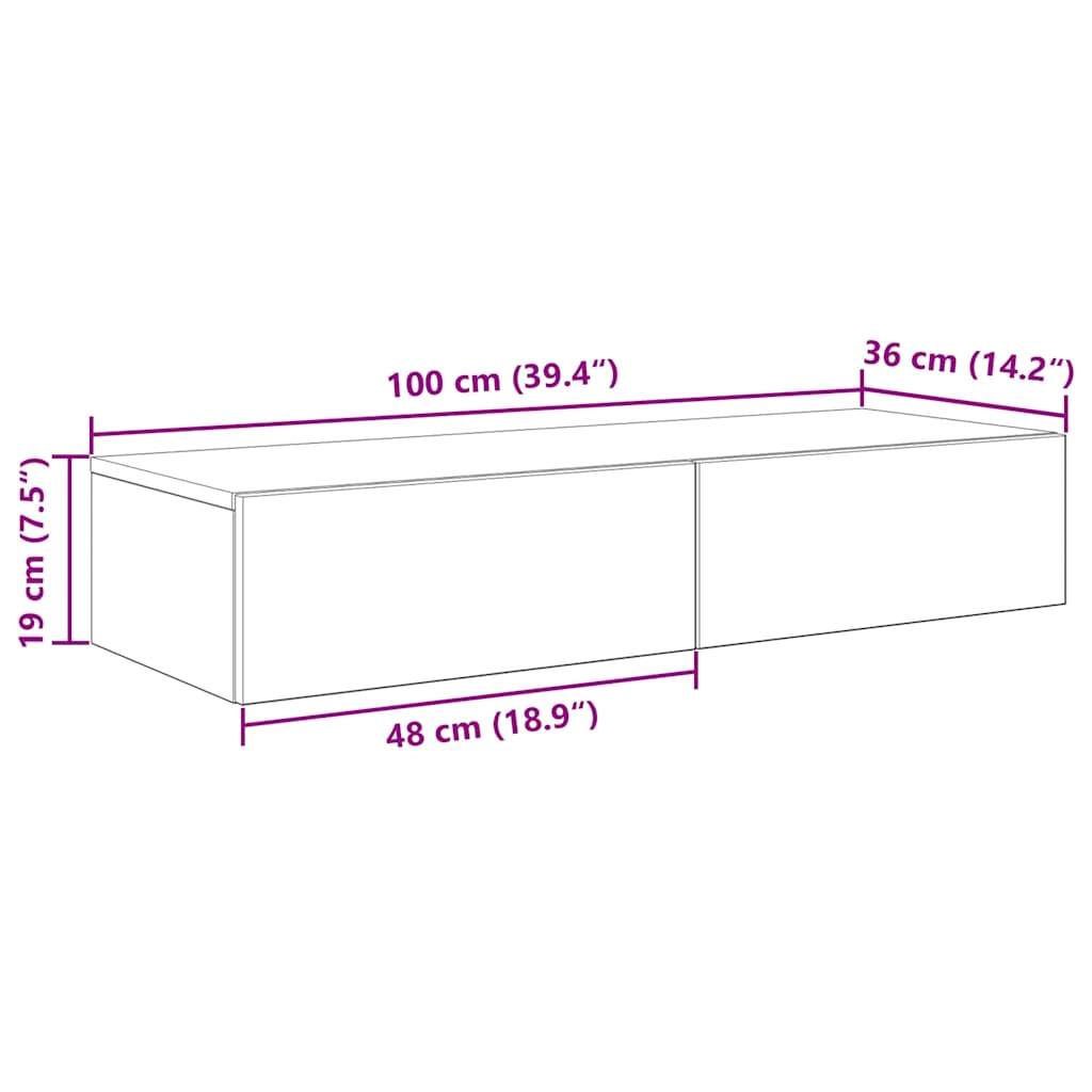 Wandschap met lades 100x36x19cm bewerkt hout grijs sonoma eiken is nu te koop bij PeponiXL, paradijselijk wonen!