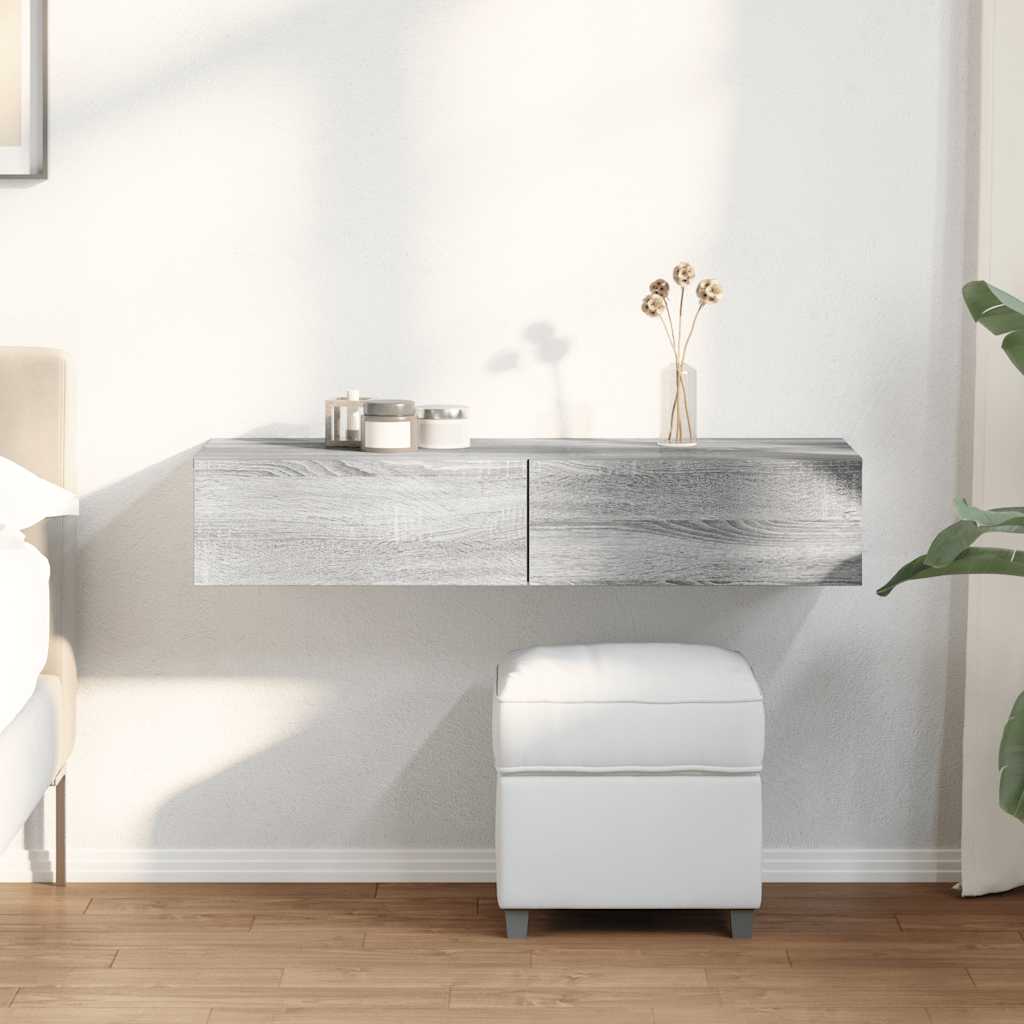 Wandschap met lades 100x36x19cm bewerkt hout grijs sonoma eiken is nu te koop bij PeponiXL, paradijselijk wonen!