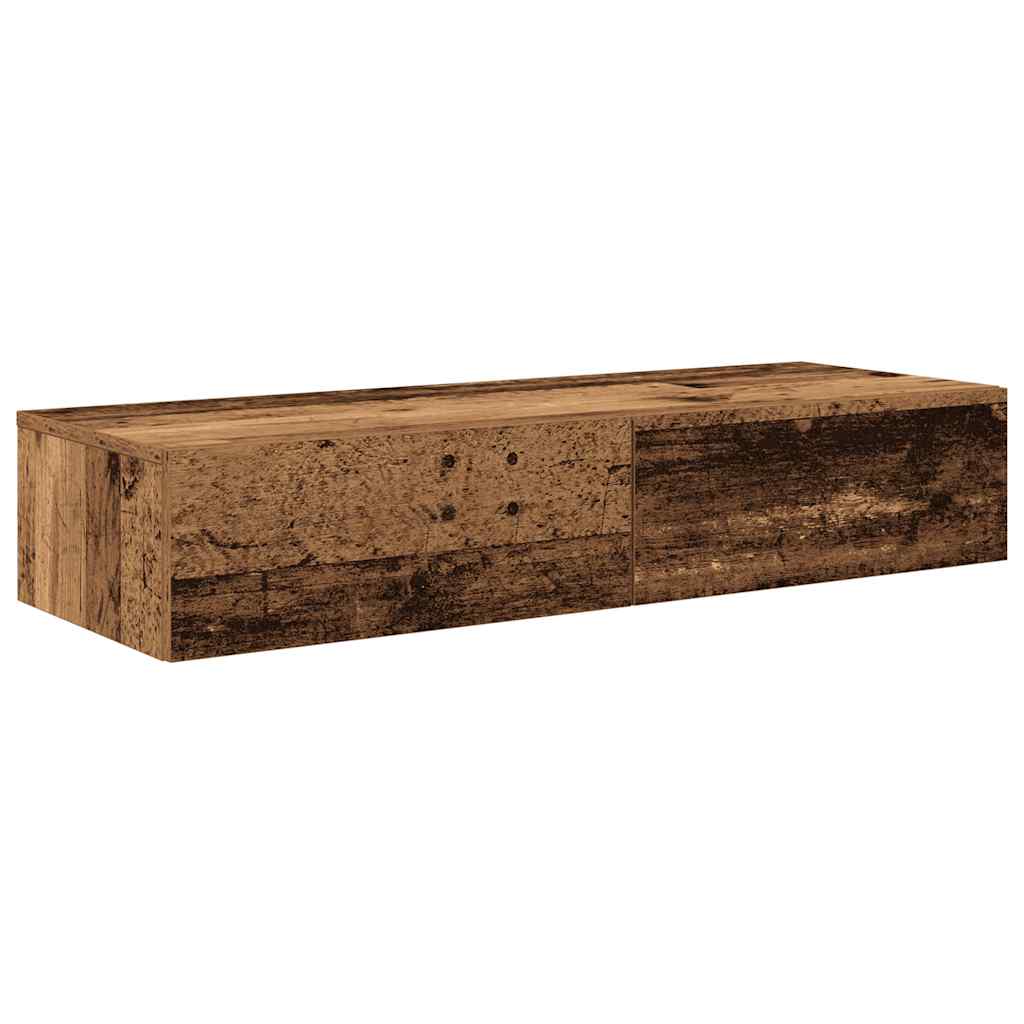 Wandschap met lades 100x36x19 cm bewerkt hout oud houtkleurig is nu te koop bij PeponiXL, paradijselijk wonen!
