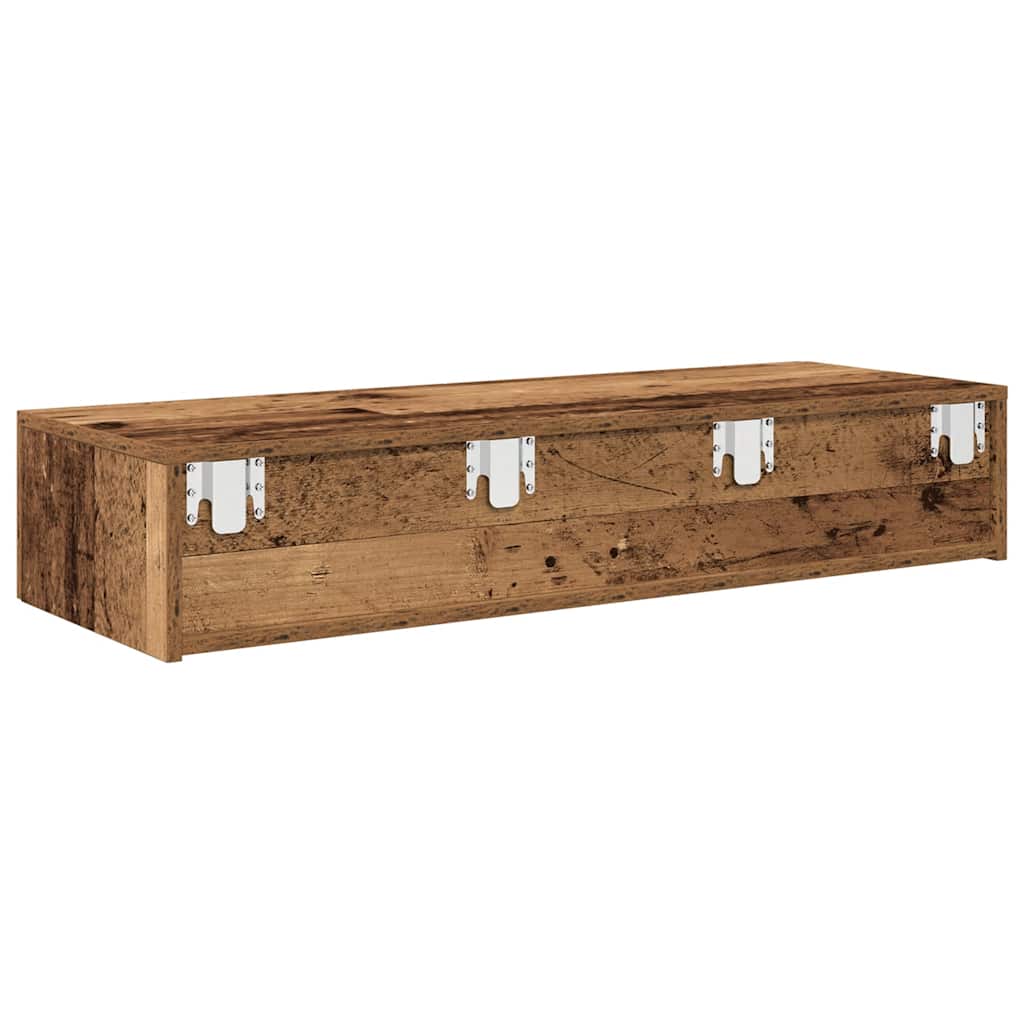 Wandschap met lades 100x36x19 cm bewerkt hout oud houtkleurig is nu te koop bij PeponiXL, paradijselijk wonen!
