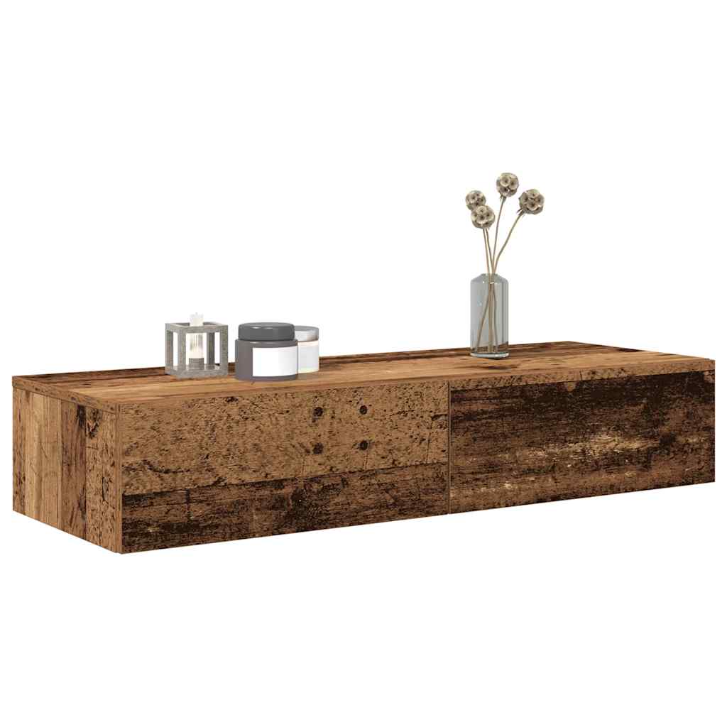 Wandschap met lades 100x36x19 cm bewerkt hout oud houtkleurig is nu te koop bij PeponiXL, paradijselijk wonen!