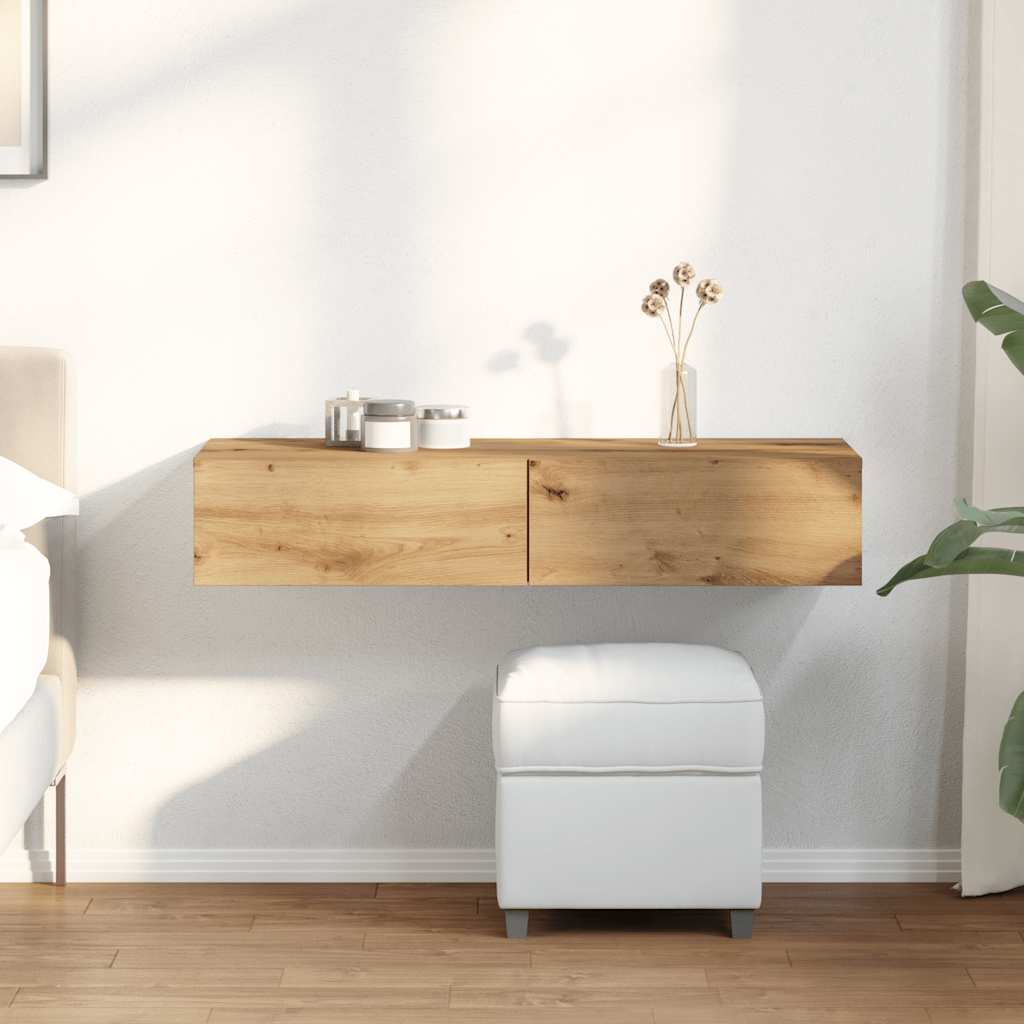 Wandschap met lades 100x36x19 cm bewerkt hout artisanaal eiken is nu te koop bij PeponiXL, paradijselijk wonen!