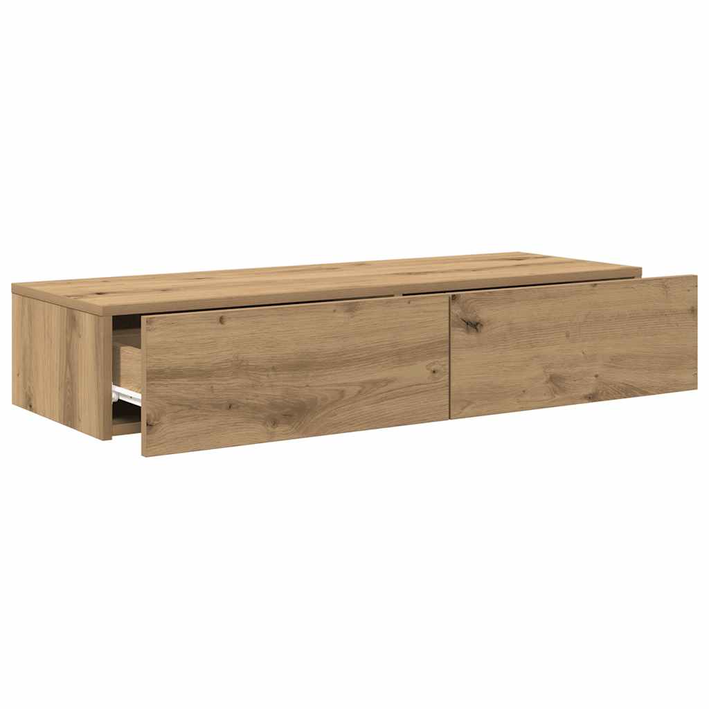 Wandschap met lades 100x36x19 cm bewerkt hout artisanaal eiken is nu te koop bij PeponiXL, paradijselijk wonen!