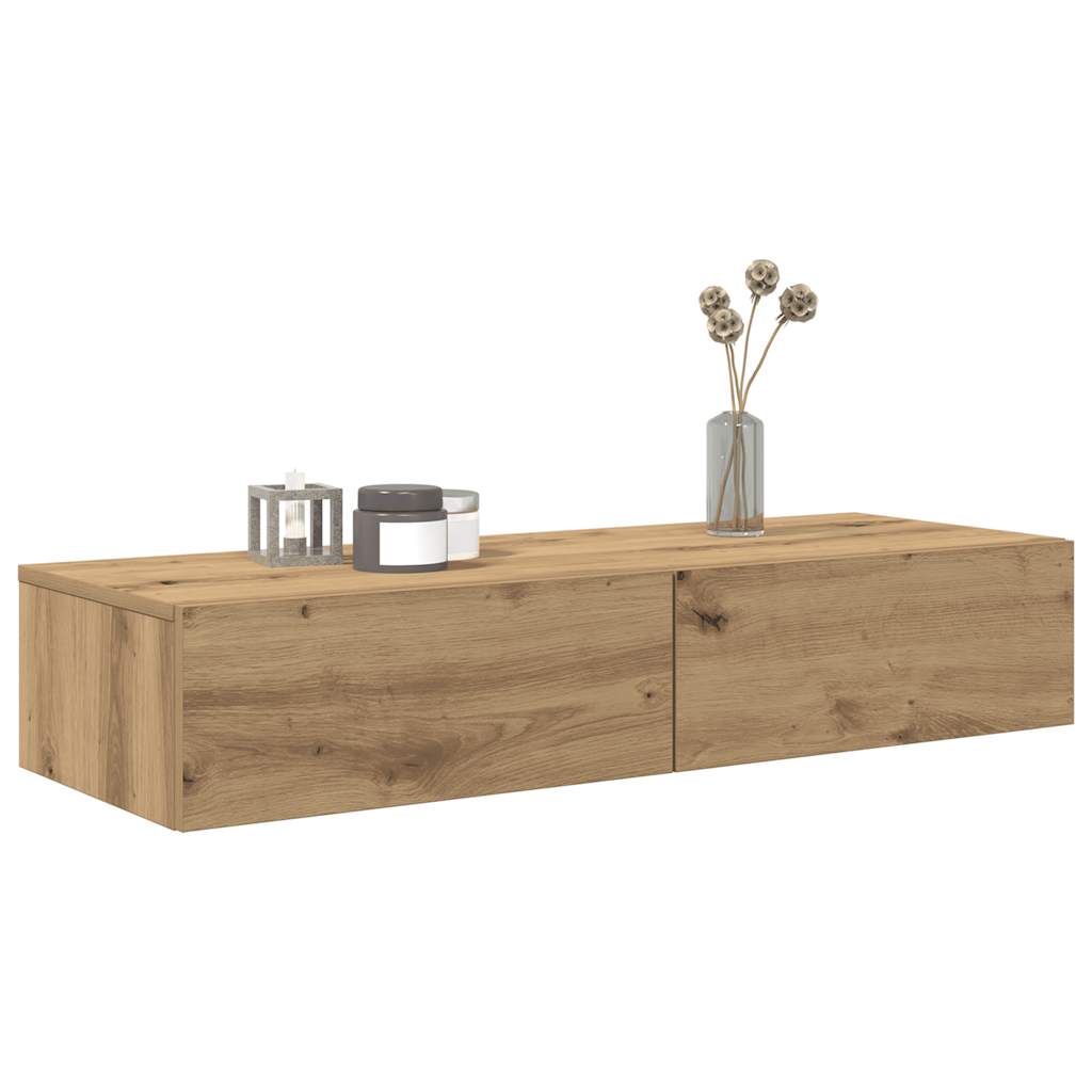 Wandschap met lades 100x36x19 cm bewerkt hout artisanaal eiken is nu te koop bij PeponiXL, paradijselijk wonen!