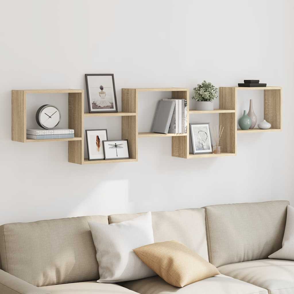 Wandschap kubus 5 vakken bewerkt hout sonoma eikenkleurig is nu te koop bij PeponiXL, paradijselijk wonen!