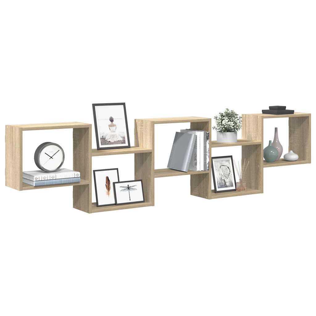 Wandschap kubus 5 vakken bewerkt hout sonoma eikenkleurig is nu te koop bij PeponiXL, paradijselijk wonen!