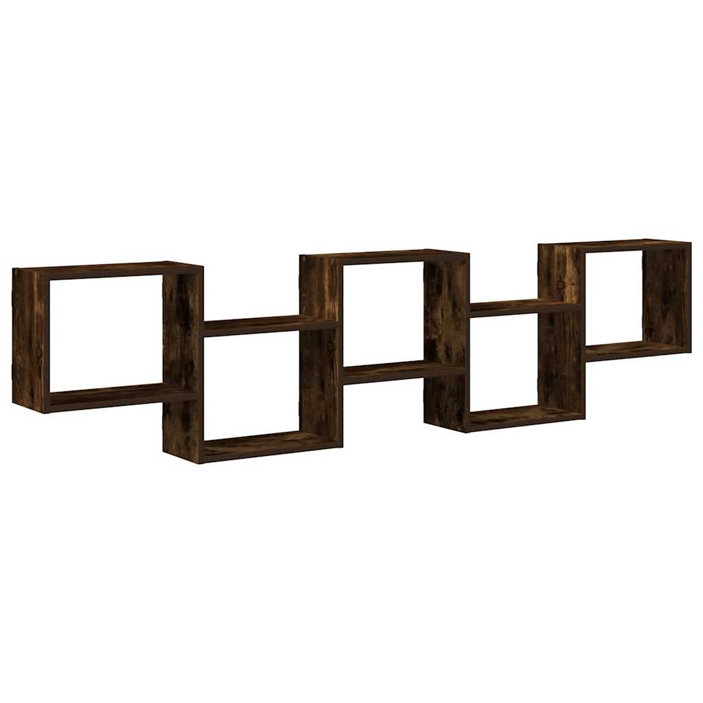 Wandschap kubus 5 vakken bewerkt hout gerookt eikenkleurig is nu te koop bij PeponiXL, paradijselijk wonen!