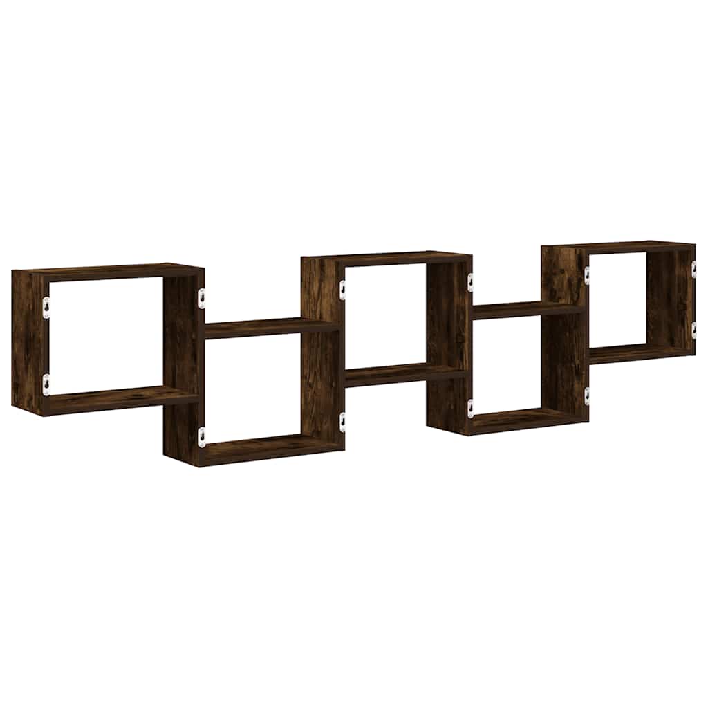 Wandschap kubus 5 vakken bewerkt hout gerookt eikenkleurig is nu te koop bij PeponiXL, paradijselijk wonen!