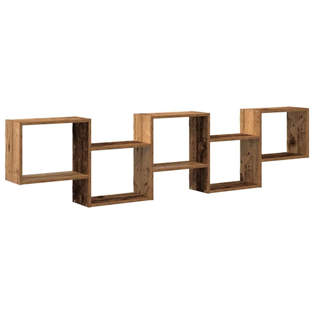 Wandschap kubus 5 vakken bewerkt hout oud houtkleurig is nu te koop bij PeponiXL, paradijselijk wonen!