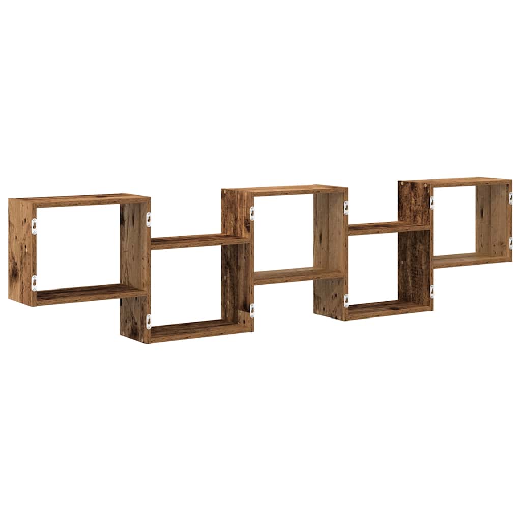 Wandschap kubus 5 vakken bewerkt hout oud houtkleurig is nu te koop bij PeponiXL, paradijselijk wonen!