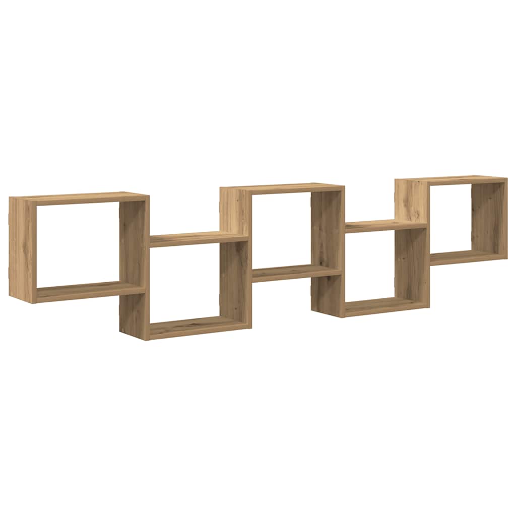 Wandschap kubus 5 vakken bewerkt hout artisanaal eikenkleurig is nu te koop bij PeponiXL, paradijselijk wonen!