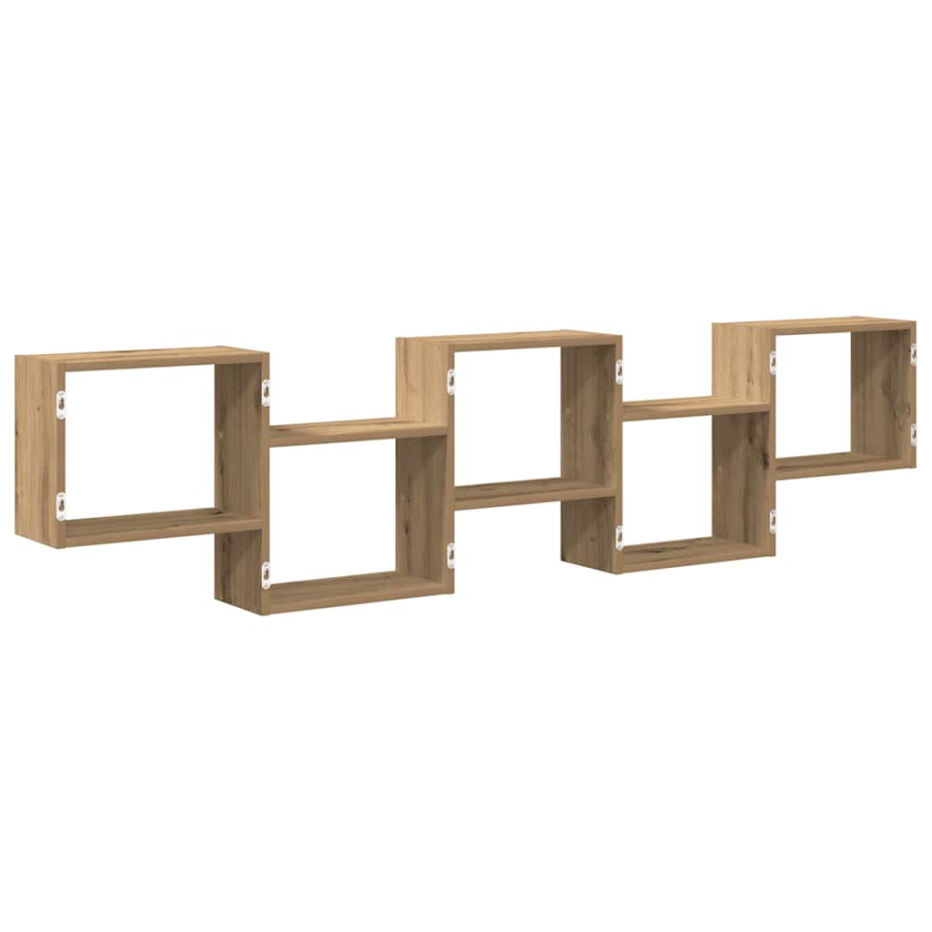 Wandschap kubus 5 vakken bewerkt hout artisanaal eikenkleurig is nu te koop bij PeponiXL, paradijselijk wonen!