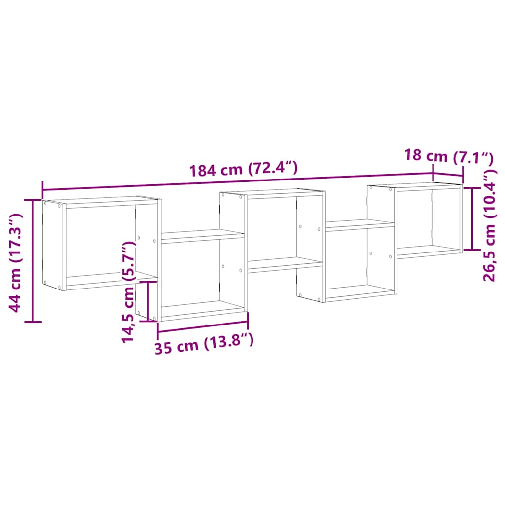 Wandschap kubus 5 vakken bewerkt hout artisanaal eikenkleurig is nu te koop bij PeponiXL, paradijselijk wonen!