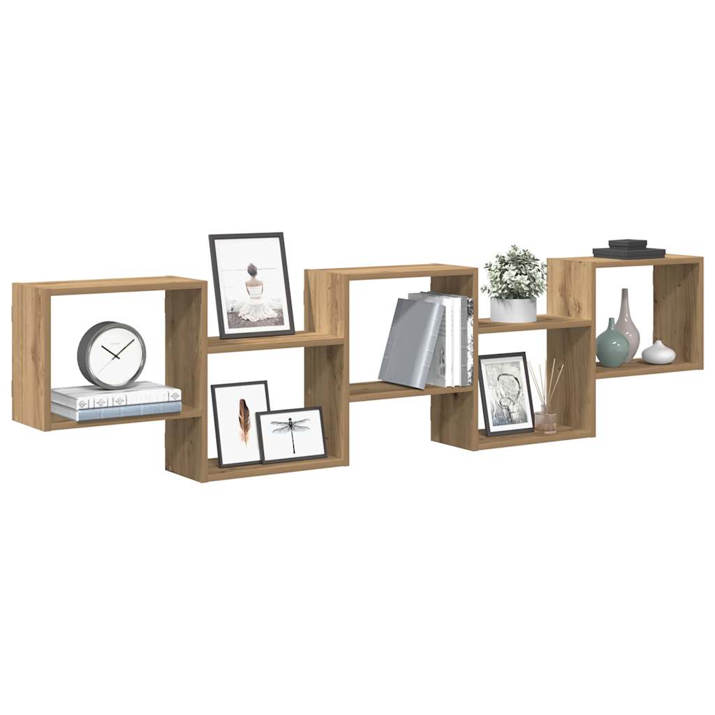 Wandschap kubus 5 vakken bewerkt hout artisanaal eikenkleurig is nu te koop bij PeponiXL, paradijselijk wonen!