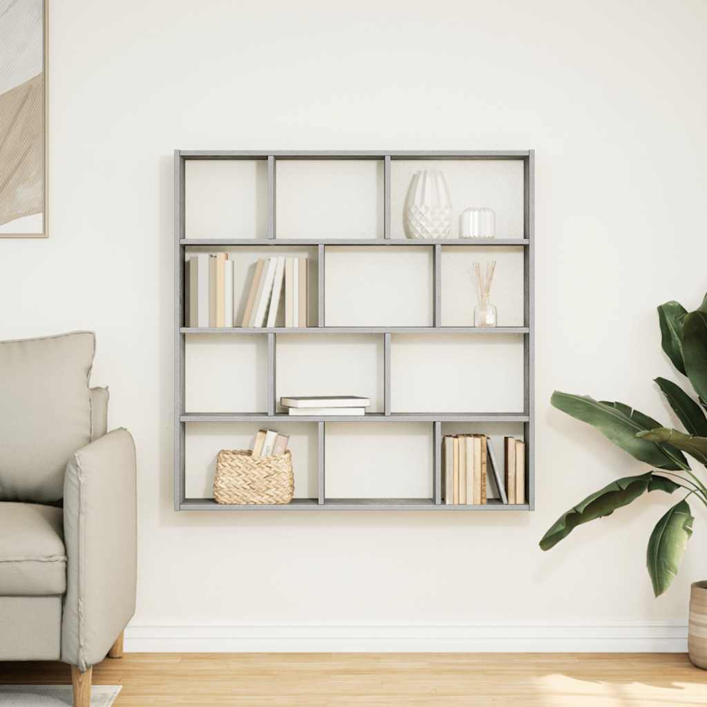 Wandschap kubus 12 vakken bewerkt hout betongrijs is nu te koop bij PeponiXL, paradijselijk wonen!