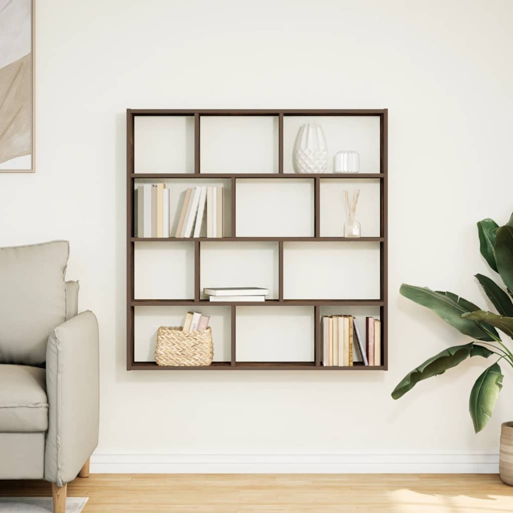 Wandschap kubus 12 vakken bewerkt hout gerookt eikenkleurig is nu te koop bij PeponiXL, paradijselijk wonen!