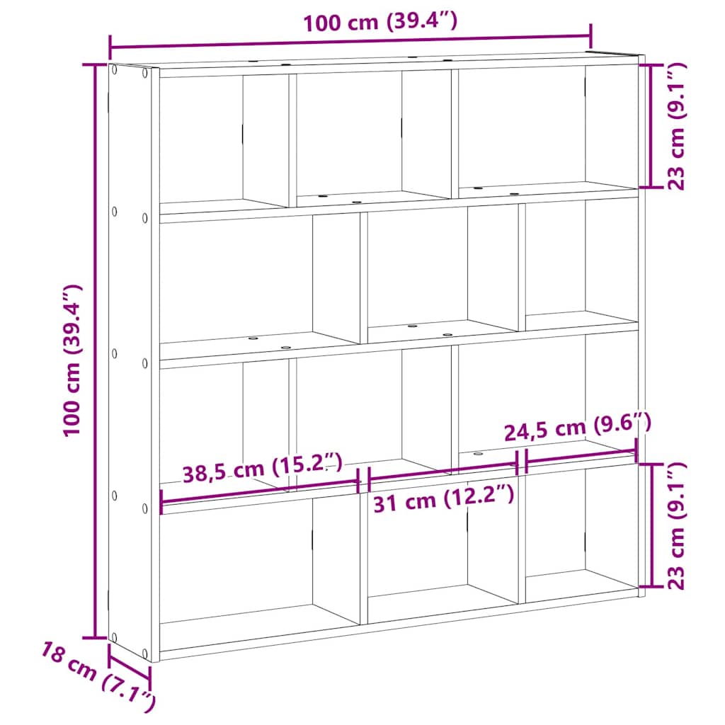 Wandschap kubus 12 vakken bewerkt hout gerookt eikenkleurig is nu te koop bij PeponiXL, paradijselijk wonen!