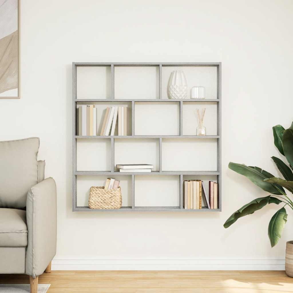 Wandschap kubus 12 vakken bewerkt hout grijs sonoma eikenkleur is nu te koop bij PeponiXL, paradijselijk wonen!