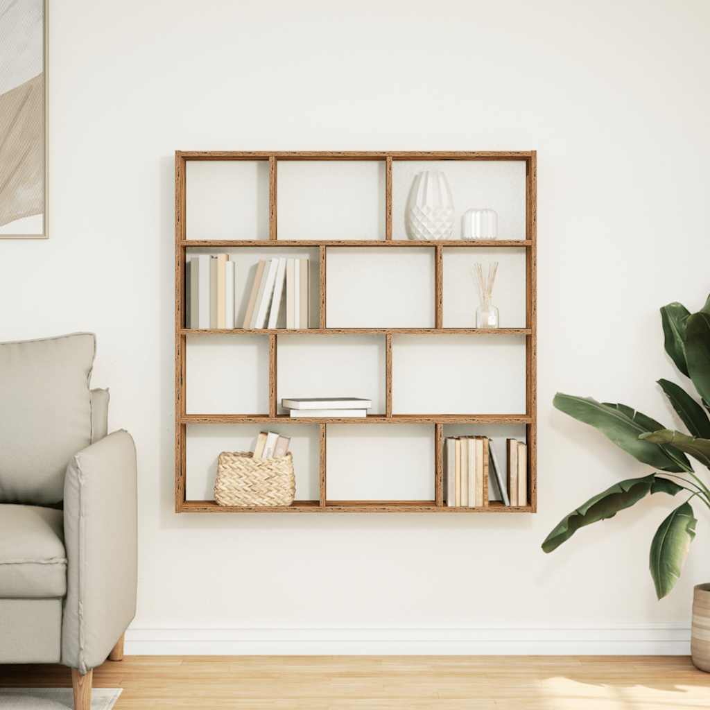 Wandschap kubus 12 vakken bewerkt hout oud houtkleurig is nu te koop bij PeponiXL, paradijselijk wonen!