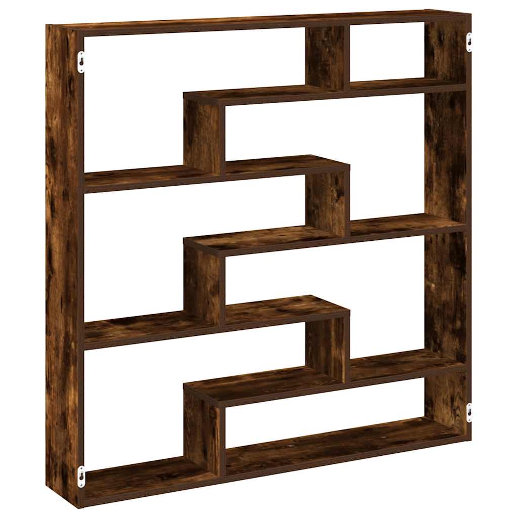 Wandschap kubus 7 vakken bewerkt hout gerookt eikenkleurig is nu te koop bij PeponiXL, paradijselijk wonen!