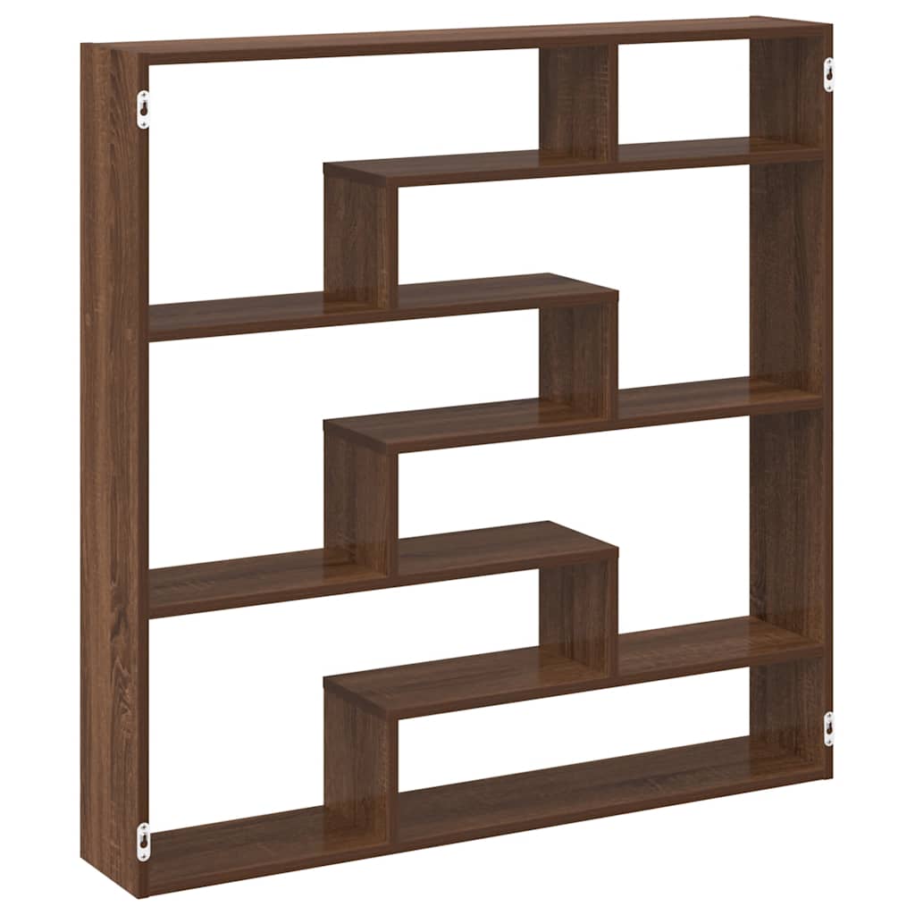 Wandschap kubus 7 vakken bewerkt hout bruin eikenkleur is nu te koop bij PeponiXL, paradijselijk wonen!