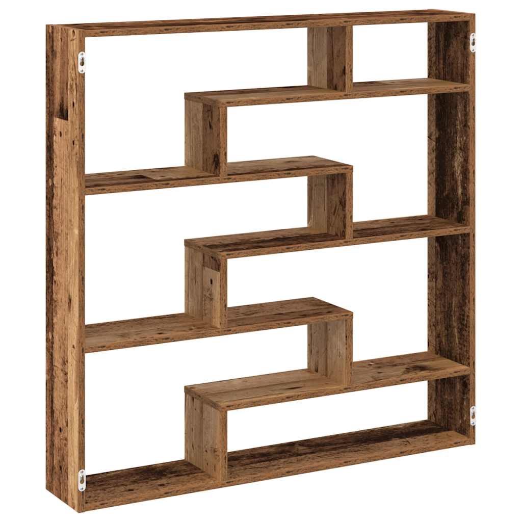 Wandschap kubus 7 vakken bewerkt hout oud houtkleurig is nu te koop bij PeponiXL, paradijselijk wonen!
