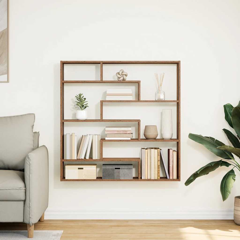Wandschap kubus 7 vakken bewerkt hout oud houtkleurig is nu te koop bij PeponiXL, paradijselijk wonen!