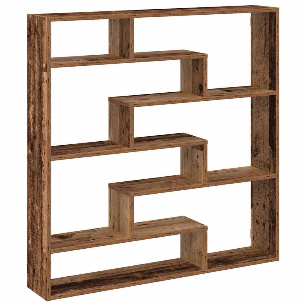 Wandschap kubus 7 vakken bewerkt hout oud houtkleurig is nu te koop bij PeponiXL, paradijselijk wonen!