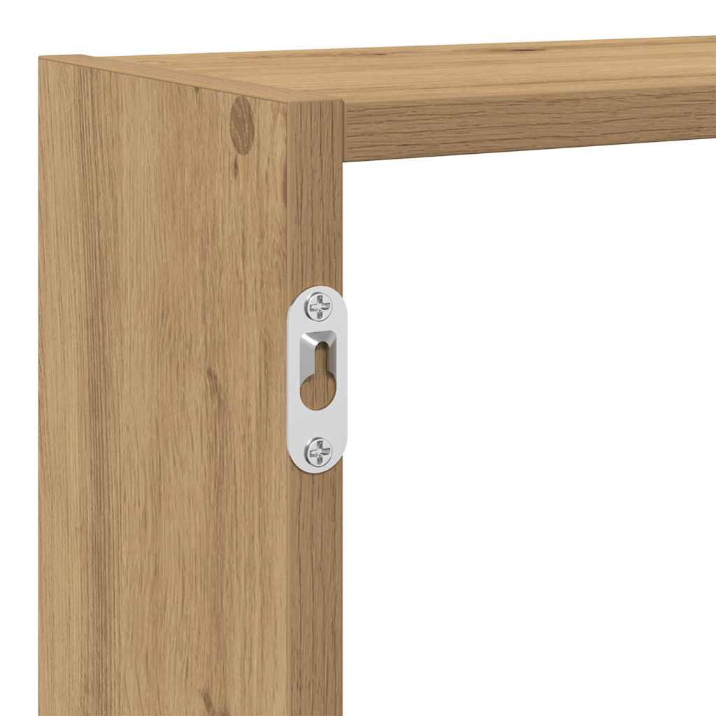 Wandschap kubus 7 vakken bewerkt hout artisanaal eikenkleurig is nu te koop bij PeponiXL, paradijselijk wonen!