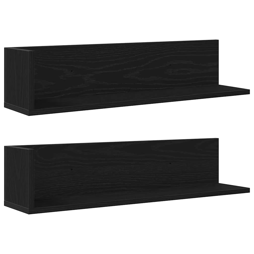 Wandschappen 2 st 75x16,5x16,5 cm bewerkt hout zwart is nu te koop bij PeponiXL, paradijselijk wonen!