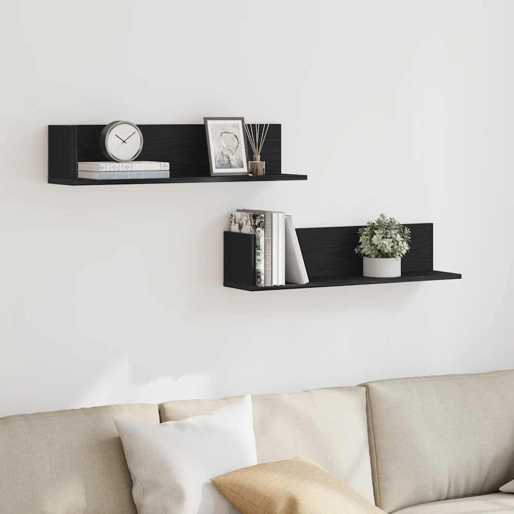 Wandschappen 2 st 75x16,5x16,5 cm bewerkt hout zwart is nu te koop bij PeponiXL, paradijselijk wonen!