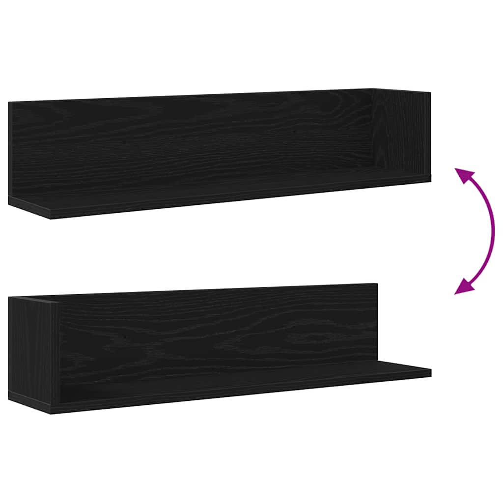 Wandschappen 2 st 75x16,5x16,5 cm bewerkt hout zwart is nu te koop bij PeponiXL, paradijselijk wonen!