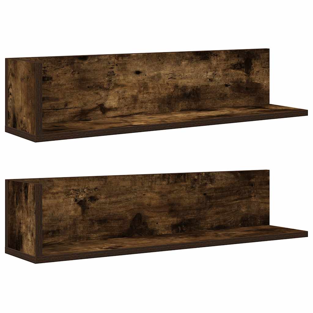Wandschappen 2 st 75x16,5x16,5 cm bewerkt hout gerookt eiken is nu te koop bij PeponiXL, paradijselijk wonen!