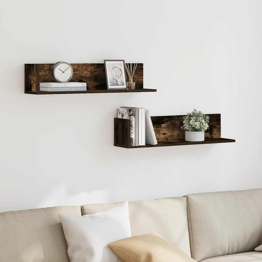 Wandschappen 2 st 75x16,5x16,5 cm bewerkt hout gerookt eiken is nu te koop bij PeponiXL, paradijselijk wonen!