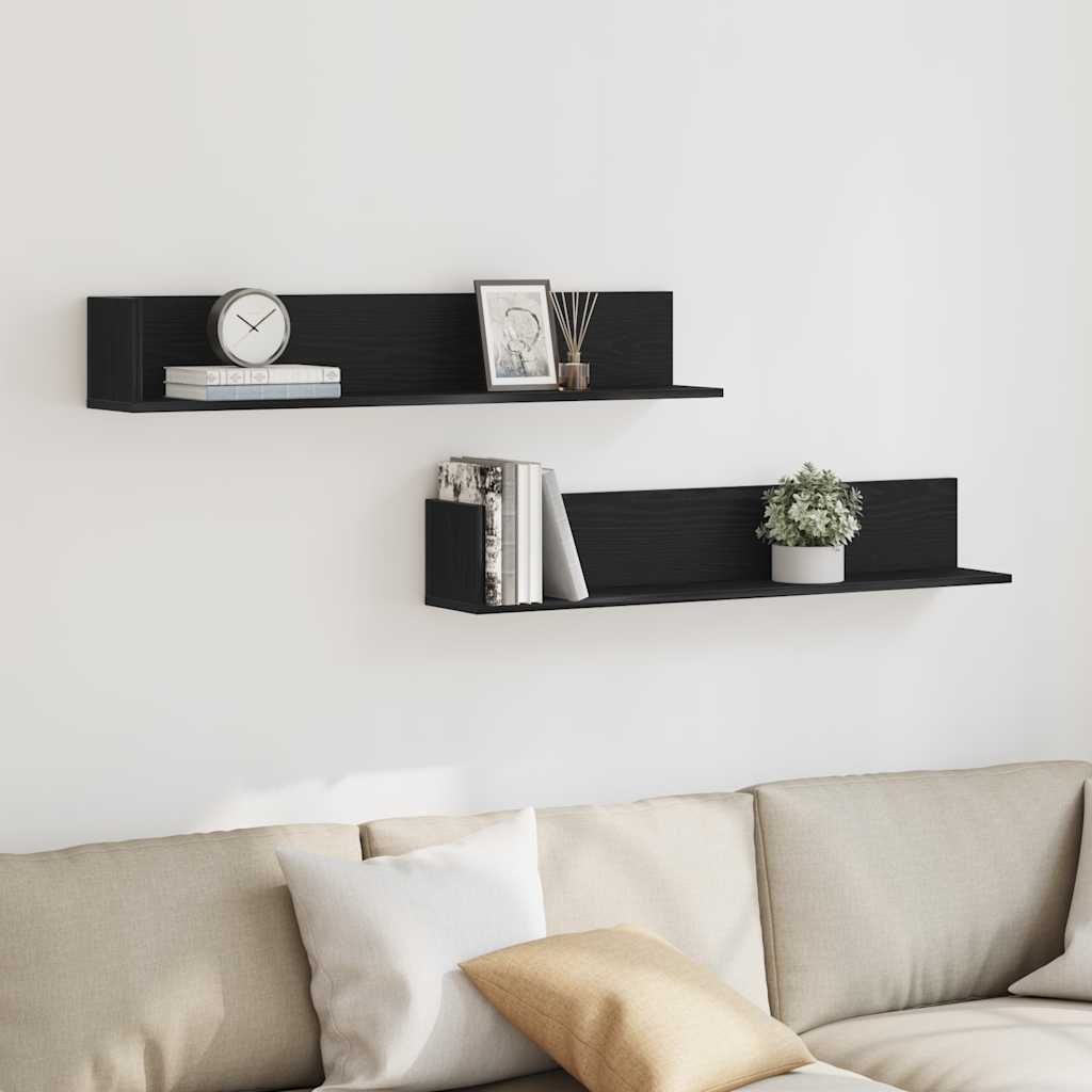 Wandschappen 2 st 100x16,5x16,5 cm bewerkt hout zwart is nu te koop bij PeponiXL, paradijselijk wonen!