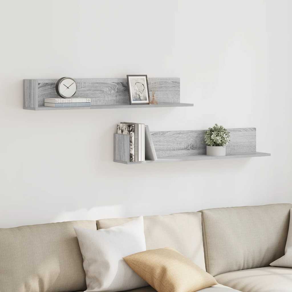 Wandschappen 2 st 100x16,5x16,5 cm bewerkt hout grijs sonoma is nu te koop bij PeponiXL, paradijselijk wonen!