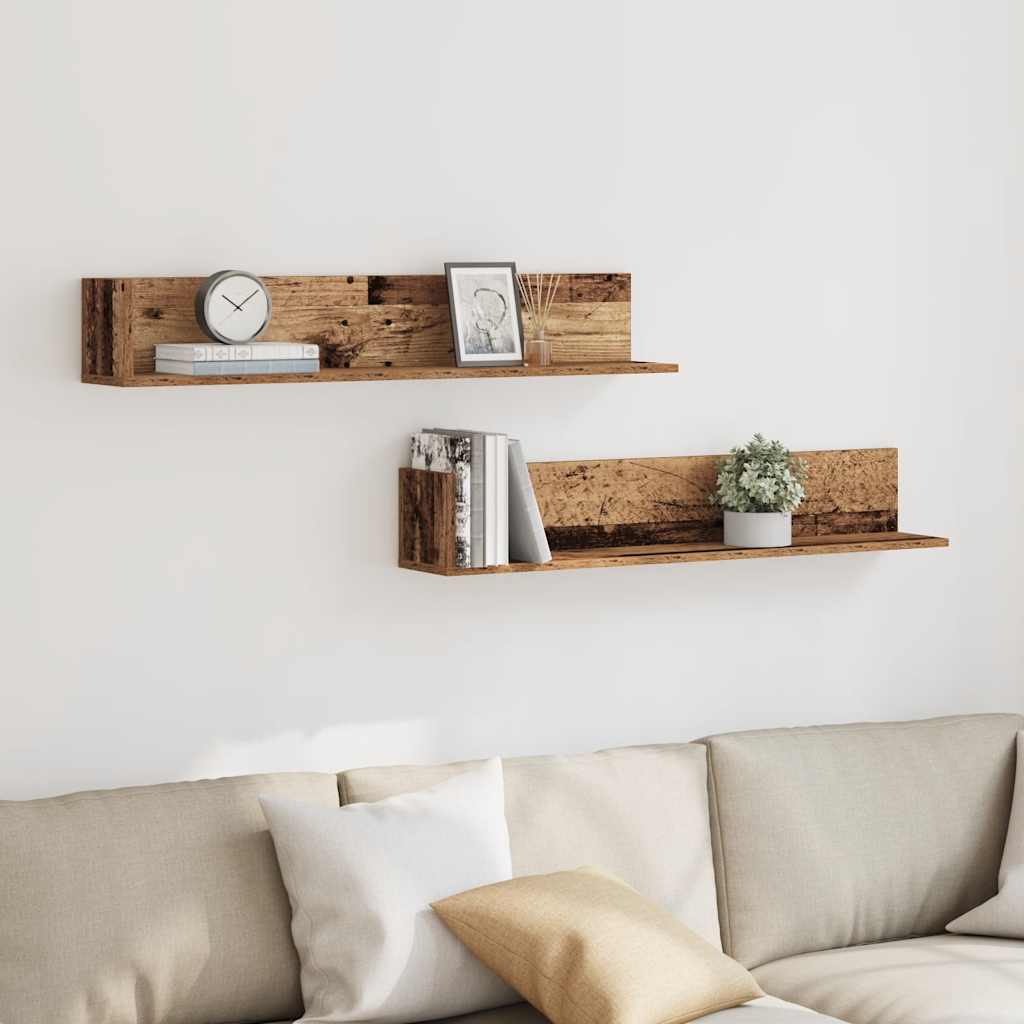Wandschappen 2 st 100x16,5x16,5 cm bewerkt hout oud houtkleurig is nu te koop bij PeponiXL, paradijselijk wonen!
