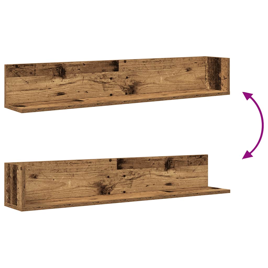 Wandschappen 2 st 100x16,5x16,5 cm bewerkt hout oud houtkleurig is nu te koop bij PeponiXL, paradijselijk wonen!